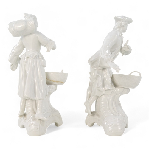 241 - A pair of KPM Blanc de chine figures - emblematic of the seasons, a gallant with a basket and grapes... 