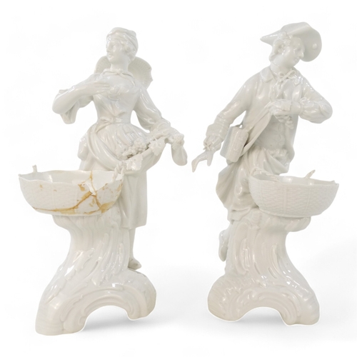 241 - A pair of KPM Blanc de chine figures - emblematic of the seasons, a gallant with a basket and grapes... 