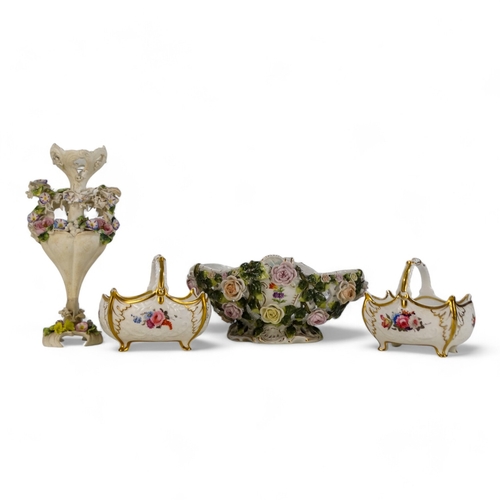 246 - A pair of late 19th century continental flower baskets - of bowed rectangular form moulded and decor... 