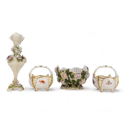 246 - A pair of late 19th century continental flower baskets - of bowed rectangular form moulded and decor... 