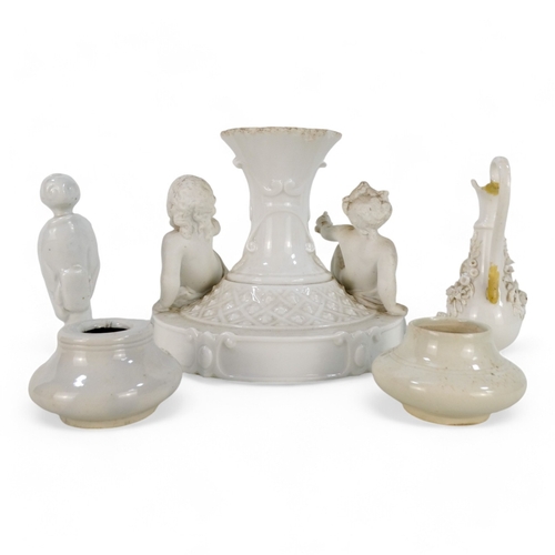 248 - An early 20th century Blanc de chine inkwell - moulded with flowers, 8cm diameter, together with ano... 