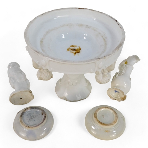 248 - An early 20th century Blanc de chine inkwell - moulded with flowers, 8cm diameter, together with ano... 