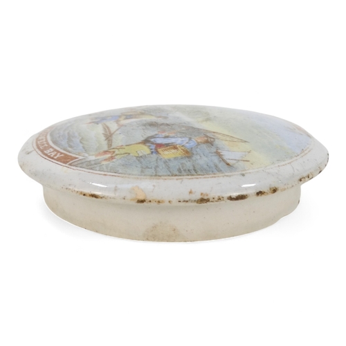 249 - A mid 19th century Prattware pot lid - 'Shrimping Pegwell Bay', 10cm diameter.