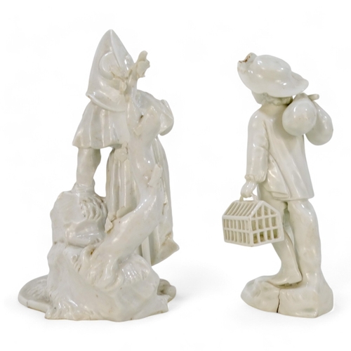 252 - A 19th century German Blanc de chine figure - a traveller taking water, 19cm high, together with ano... 