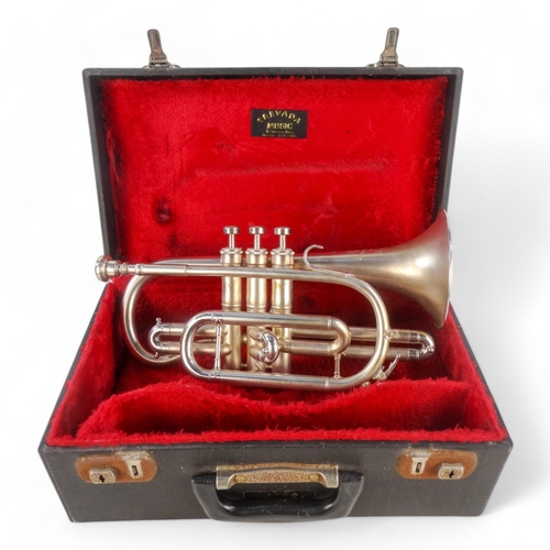 26 - A 20th century Boosey & Hawkes 'Regent' cornet - silver plated with a matte finish, the bell interio... 