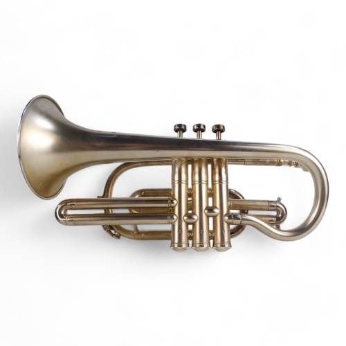 26 - A 20th century Boosey & Hawkes 'Regent' cornet - silver plated with a matte finish, the bell interio... 