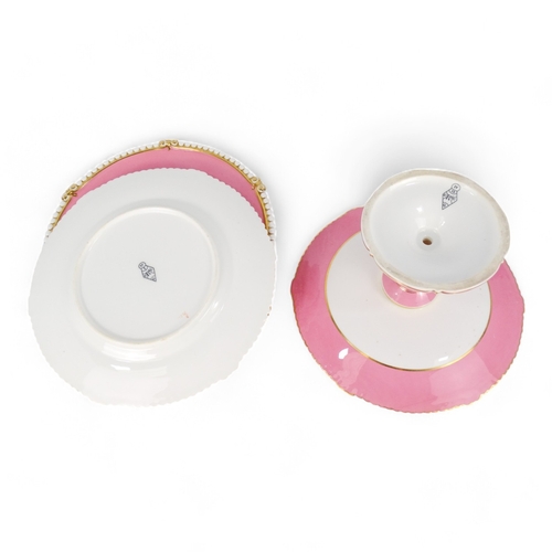 260 - A 19th century Ridgway dessert service - comprising a comport and six plates, pink and decorated wit... 