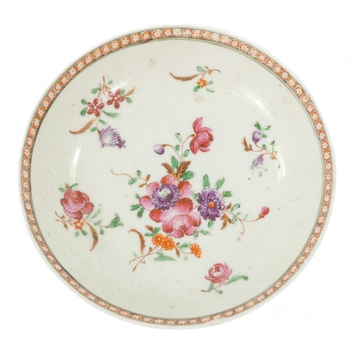 269 - An 18th century tea bowl and saucer - probably Newhall, decorated with floral sprigs, together with ... 