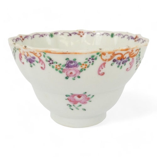 269 - An 18th century tea bowl and saucer - probably Newhall, decorated with floral sprigs, together with ... 