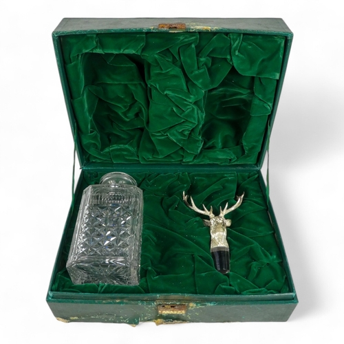 274 - A Glenfiddich Edinburgh crystal cut glass decanter - square with canted corners with silver plated s... 