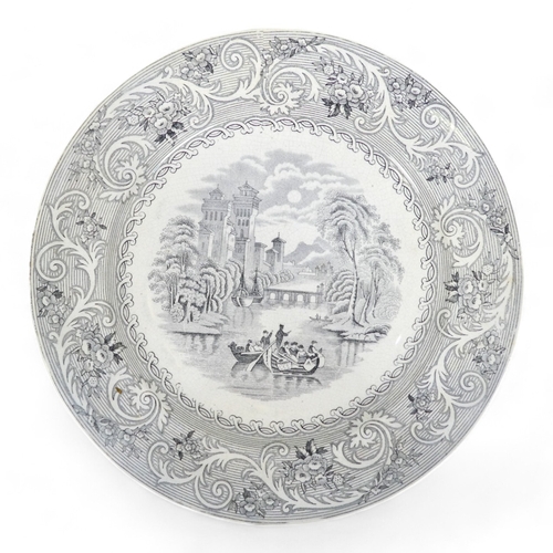 278 - A 19th century part dinner service - W & B Rhine pattern, decorated en grisaille. (qty)