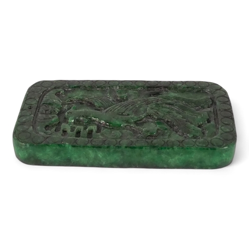 A 20th century Chinese carved jade panel - rectangular and decorated ...