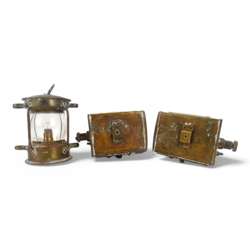 35 - A pair of early 20th century brass Port and Starboard lamps - of quadrant form, 15cm high, together ... 