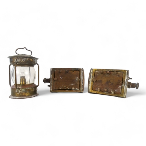 35 - A pair of early 20th century brass Port and Starboard lamps - of quadrant form, 15cm high, together ... 