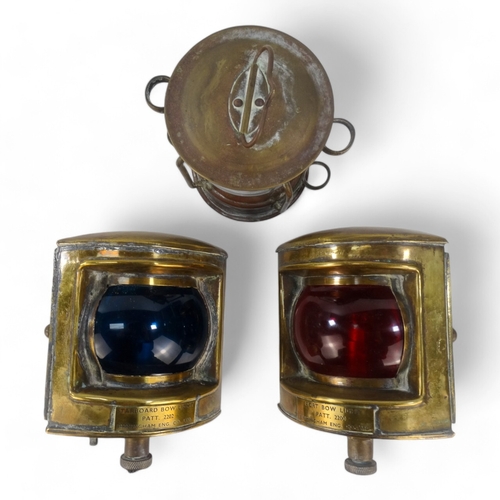 35 - A pair of early 20th century brass Port and Starboard lamps - of quadrant form, 15cm high, together ... 