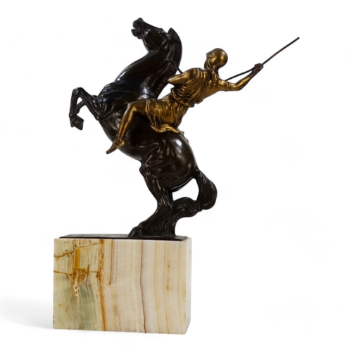 42 - # Franz SAUTNER (1872-1945) Temis On Horseback Gilded bronze Signed  Raised on a marble base Height ... 