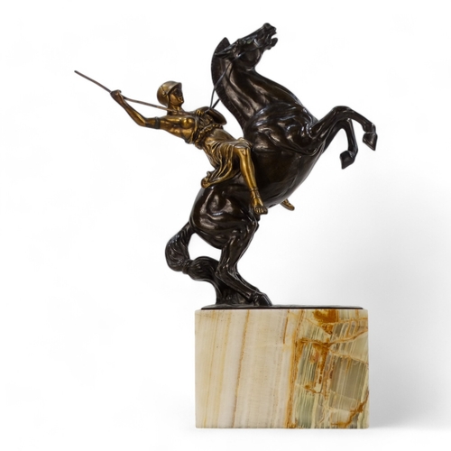 42 - # Franz SAUTNER (1872-1945) Temis On Horseback Gilded bronze Signed  Raised on a marble base Height ... 