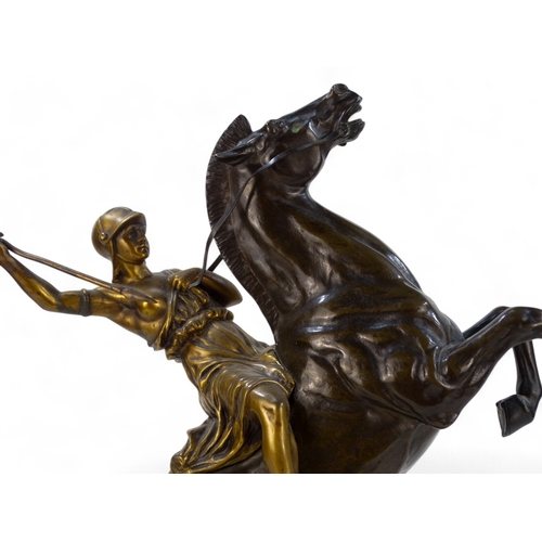 42 - # Franz SAUTNER (1872-1945) Temis On Horseback Gilded bronze Signed  Raised on a marble base Height ... 