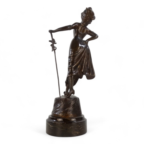 44 - Lady In A Tricorn Hat Bronze  Raised on a marble socle base Height 30cm