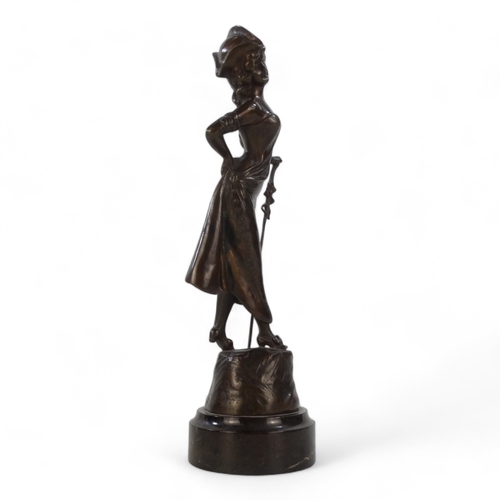 44 - Lady In A Tricorn Hat Bronze  Raised on a marble socle base Height 30cm