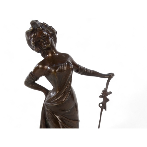 44 - Lady In A Tricorn Hat Bronze  Raised on a marble socle base Height 30cm