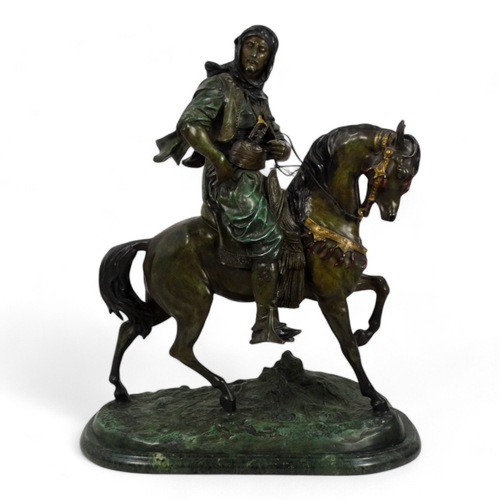 50 - After Alfred Barye (1839-1882) Arab Cavalier  Bronze  Signed  Raised on a marble base Height 76cm