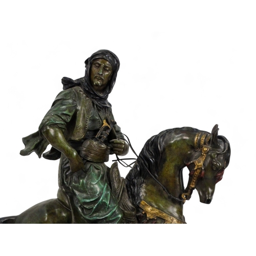 50 - After Alfred Barye (1839-1882) Arab Cavalier  Bronze  Signed  Raised on a marble base Height 76cm