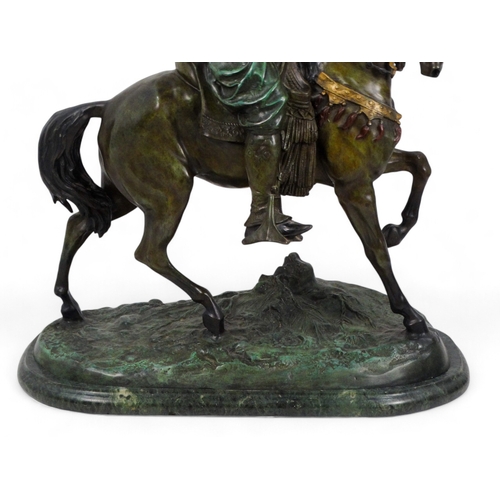 50 - After Alfred Barye (1839-1882) Arab Cavalier  Bronze  Signed  Raised on a marble base Height 76cm