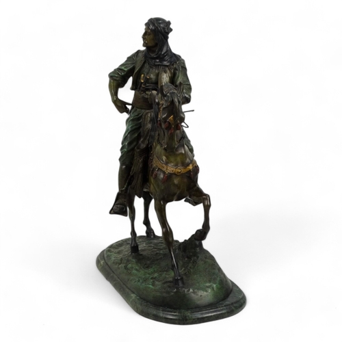 50 - After Alfred Barye (1839-1882) Arab Cavalier  Bronze  Signed  Raised on a marble base Height 76cm