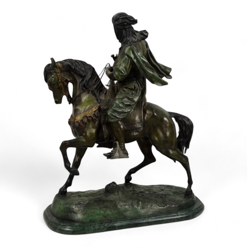 50 - After Alfred Barye (1839-1882) Arab Cavalier  Bronze  Signed  Raised on a marble base Height 76cm