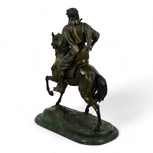 50 - After Alfred Barye (1839-1882) Arab Cavalier  Bronze  Signed  Raised on a marble base Height 76cm