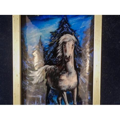 62 - An enamel plaque decorated with a horse in a winter landscape - gilt signed A. Debord, Limoges, fram... 