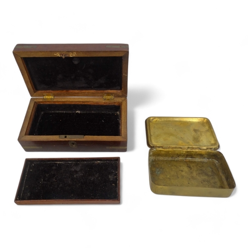 68 - A 19th century rosewood and brass bound box - with a vacant cartouche to hinged lid and enclosing a ... 