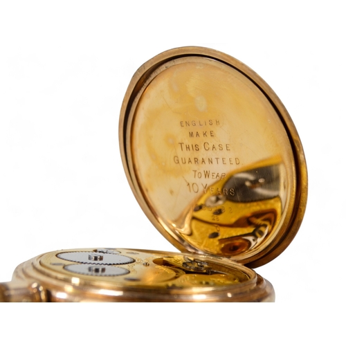 702 - A gold plated half hunter pocket watch by James Walker Ltd., - the white enamel dial set out with Ro... 