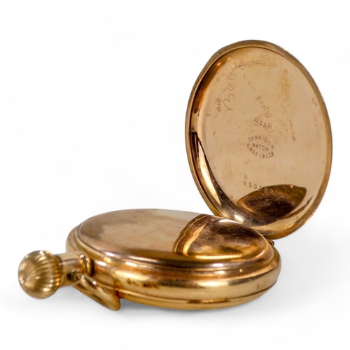 702 - A gold plated half hunter pocket watch by James Walker Ltd., - the white enamel dial set out with Ro... 