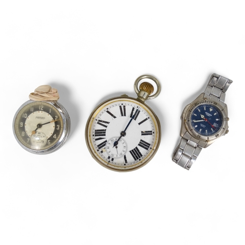 704 - A late 19th century Goliath watch - the steel case with a white enamel dial set out in Roman numeral... 