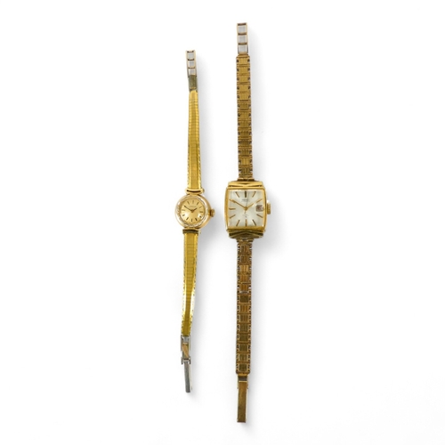 707 - A 9ct gold cased Certina ladies cocktail watch - with gilt dial and baton numerals, on a gold plated... 