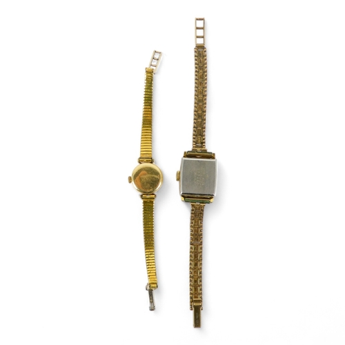 707 - A 9ct gold cased Certina ladies cocktail watch - with gilt dial and baton numerals, on a gold plated... 