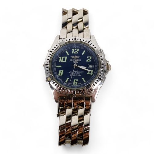 710 - A Breitling Colt Ocean gentlemans stainless steel bracelet automatic wristwatch - with blue dial and... 