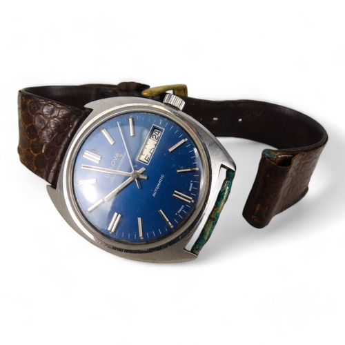 713 - A gentlemans Bulova Ambassador automatic wristwatch - steel case and blue dial with baton numerals a... 