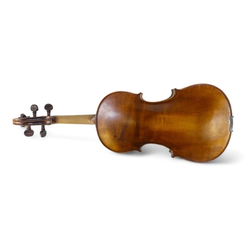 89 - A 19th century German violin - with a single piece back, 60cm, together with a hardcase and bow.