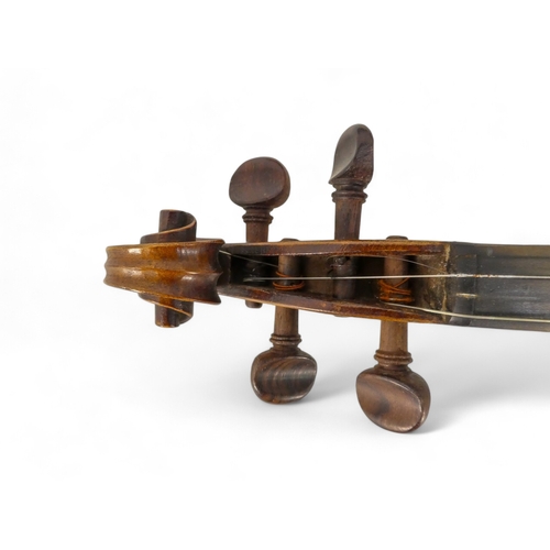 89 - A 19th century German violin - with a single piece back, 60cm, together with a hardcase and bow.