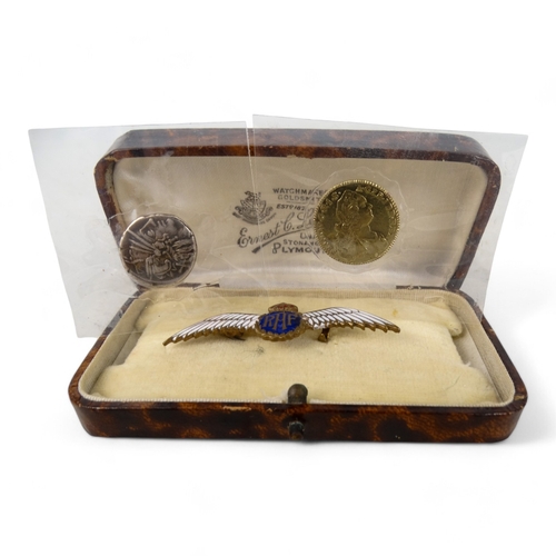 94 - An RAF sweetheart brooch - boxed, together with a brass snuff box in the form of a hat, two reproduc... 