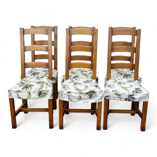 949 - A set of six 19th century style ladder back chairs - with slip-in seats on tapering square legs join... 