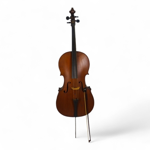 10 - A late 19th century French cello - the two piece back measuring 78cm, an interior label stamped Dulc... 