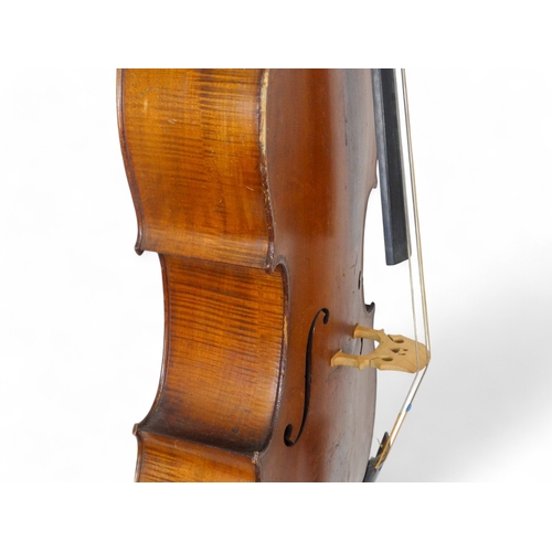 10 - A late 19th century French cello - the two piece back measuring 78cm, an interior label stamped Dulc... 