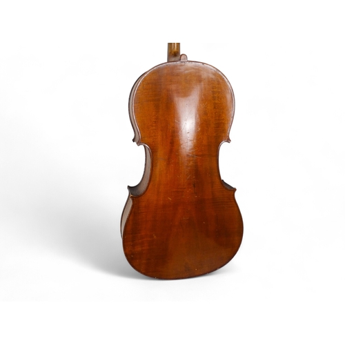 10 - A late 19th century French cello - the two piece back measuring 78cm, an interior label stamped Dulc... 