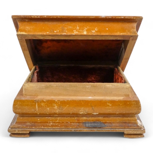 11 - An early 20th century continental treen box - the hinged lid decorated with an Italian lake scene, 1... 