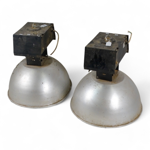 110 - A pair of vintage industrial lights - with large diameter aluminium shades, 54cm high. (2)