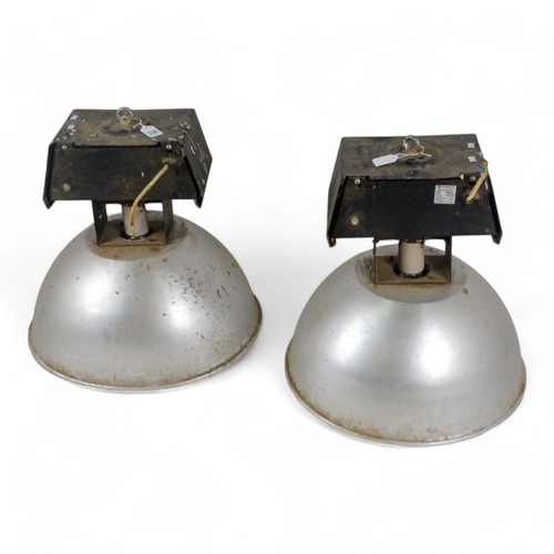 110 - A pair of vintage industrial lights - with large diameter aluminium shades, 54cm high. (2)